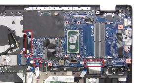 Unscrew and disconnect Motherboard (2 x M2 x 2mm) (2 x 
