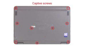 Unscrew and turn over Palmrest from base (9 X captive screws).