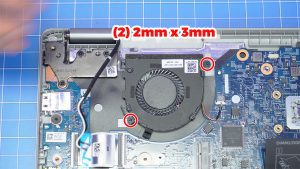 Unscrew the cooling fan (2 x M2 x 3mm).