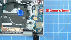 Remove the I/O board screw (1 x M2 x 3mm).