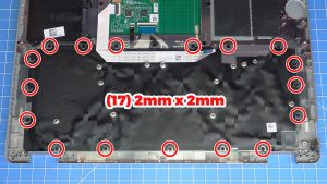 Unscrew the keyboard assembly (17 x M2 x 2mm).