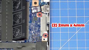 Unscrew and remove the Motherboard (2 x M2 x 4mm) (2 x 2mm x 1.8mm).