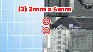 Unscrew and remove the DC Jack bracket (2 x M2 x 4mm).