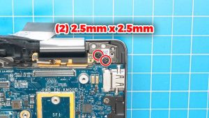 Unscrew the bottom hinge screws (4 x 2.5mm x 2.5mm).