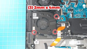 Unscrew and remove the Left Cooling Fan (3 x 