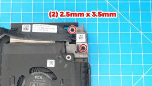 Unscrew and remove the DC jack bracket (2 x 2.5mm x 3.5mm).