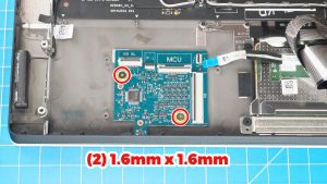 Unscrew and remove the keyboard controller board (2 x 1.6mm x 1.6mm).