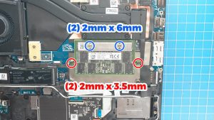 Unscrew and slide out the RAM/Memory (2 x 
