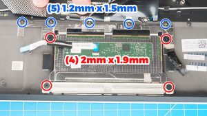 Unscrew and remove the Touchpad (5 x 1.2mm x 1.5mm) (4 x 2mm x 1.9mm).