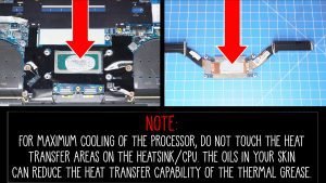 NOTE: For maximum cooling of the processor, do not touch the heat transfer areas on the heatsink/CPU. The oils in your skin can reduce the heat transfer capability of the thermal grease.