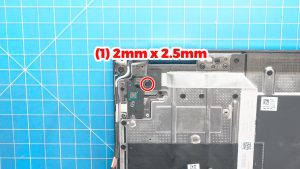 Unscrew and remove the power button circuit board (1 x 2mm x 2.5mm).