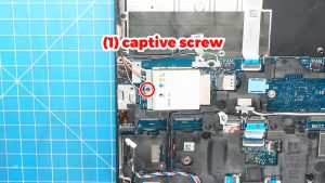 Unscrew and remove the WWAN brackets (1 x captive screws) (1 x M2 x 3mm).