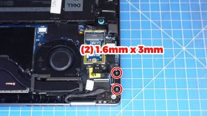 Unscrew and remove the display cable/USB-C bracket (2 x 1.6mm x 3mm).