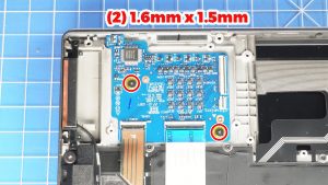 Unscrew and remove the keyboard controller board (2 x 1.6mm x 1.5mm).