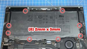 Unscrew and remove the Battery (8 x 