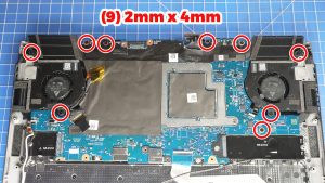 Unscrew and remove the Motherboard (9 x 